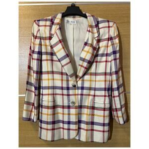 Vintage Bill Blass Separates Blazer Womens Sz 8 Colorful Plaid pattern Rayon